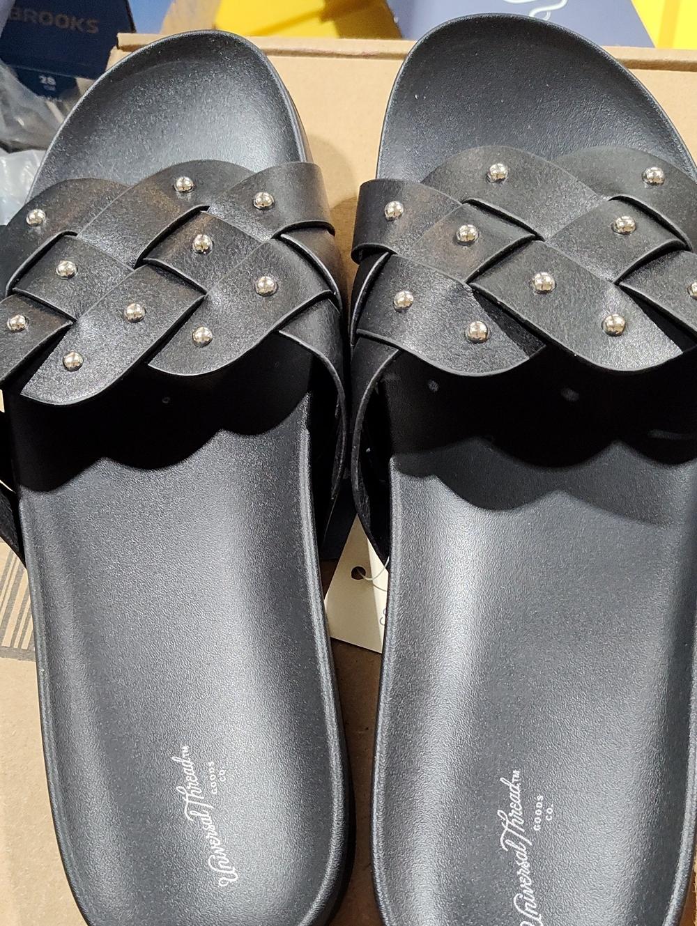 Women's Black Braided Stud Slide Sandals -11 Nwt